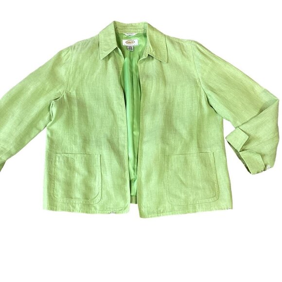 Talbots Irish Linen Open Blazer Jacket Pockets Sz 10P Green 293H - Picture 1 of 7